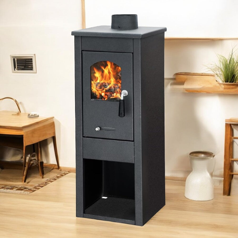 Stufa riscaldamento a legna  in acciaio lux 5,7 kw colore nero