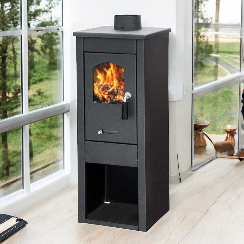 Stufa riscaldamento a legna  in acciaio lux 5,7 kw colore nero