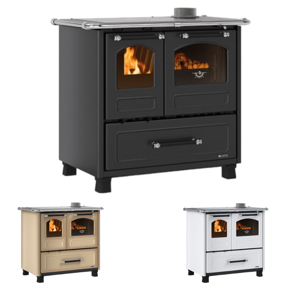 Cucina a legna 7,5 kw in acciaio smaltato con forno e piastra cottura in ghisa Family Nordica