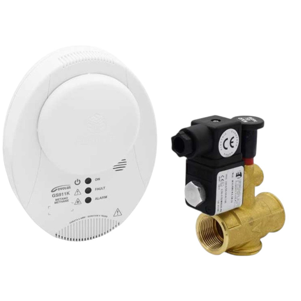 Minikit rilevatore di gas Gpl con elettrovalvola riarmo manuale e sensore catalitico 230V
