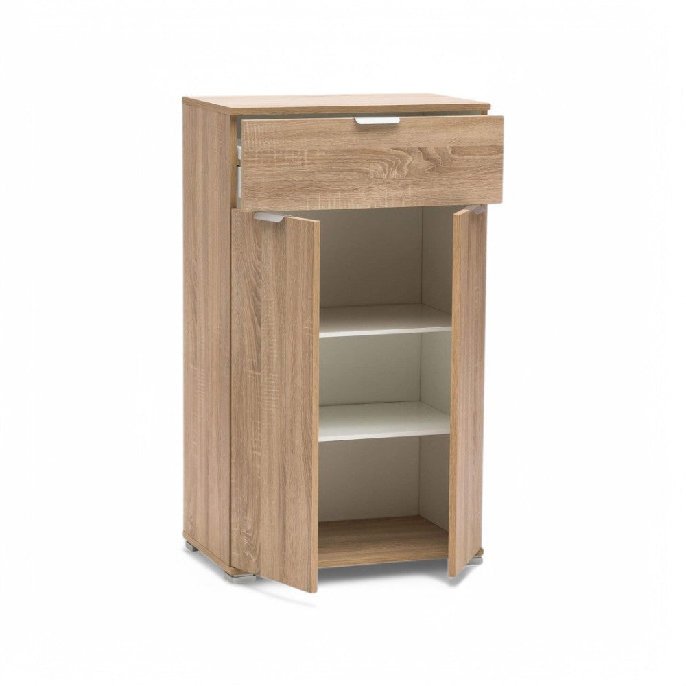 Mobiletto in truciolare bilaminato marrone chiaro a 2 ante e 1 cassetto 60x38xH103 cm