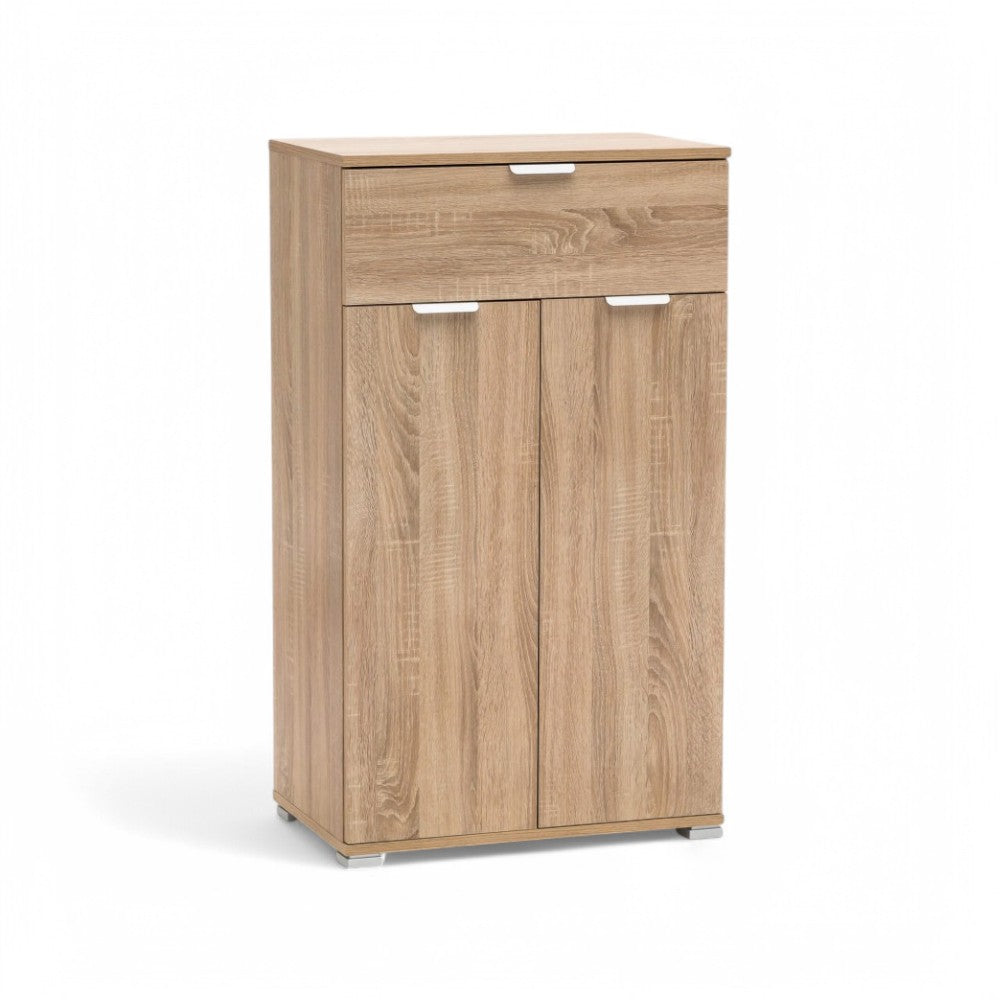 Mobiletto in truciolare bilaminato marrone chiaro a 2 ante e 1 cassetto 60x38xH103 cm