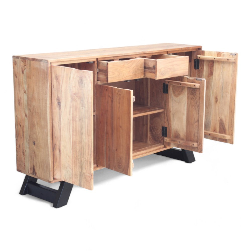 Mobile in acacia e metallo con dimensioni cm 150x38x90 h colore marrone ideale per soggiorno e sala da pranzo