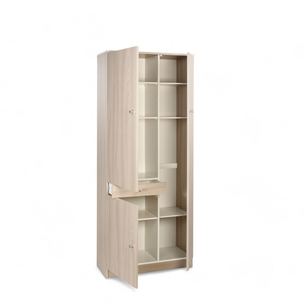 Armadio Compatto MDF 3 Ante 1 Cassetto Olmo Chiaro Dimensioni 77x34x183 cm Ideale Per Organizzazione Spazi Ridotti