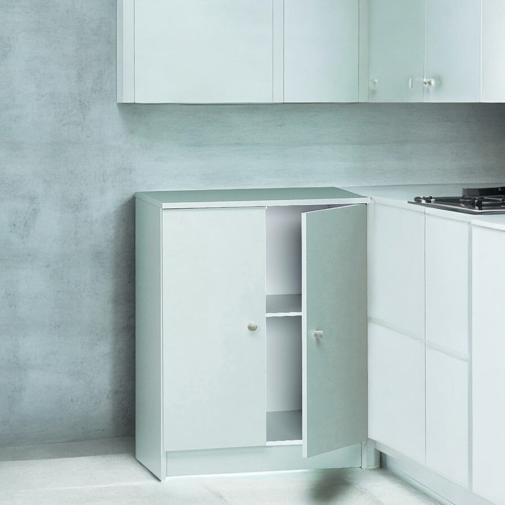 Mobile portaoggetti 2 ante bianco in MDF per ripostiglio salvaspazio dimensioni compatte 62x34x80 cm