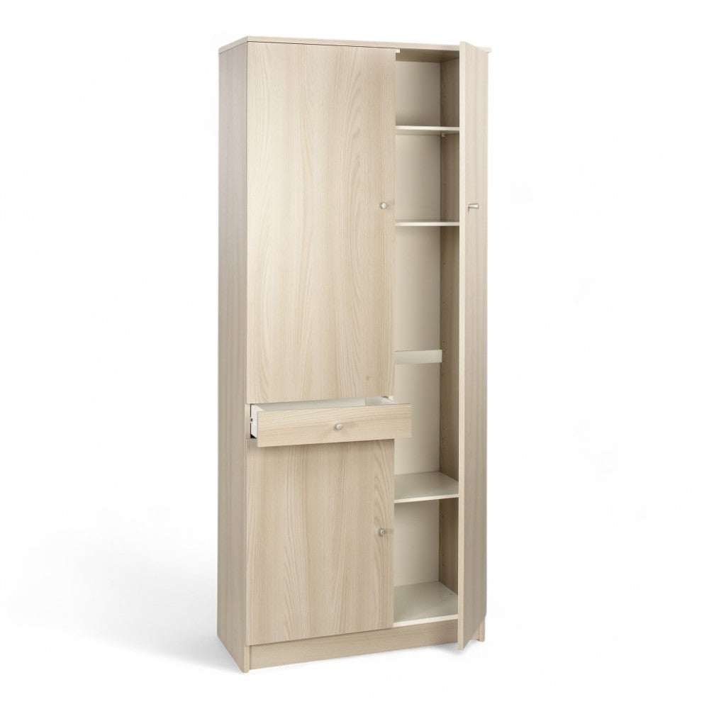 Armadio Compatto MDF 3 Ante 1 Cassetto Olmo Chiaro Dimensioni 77x34x183 cm Ideale Per Organizzazione Spazi Ridotti