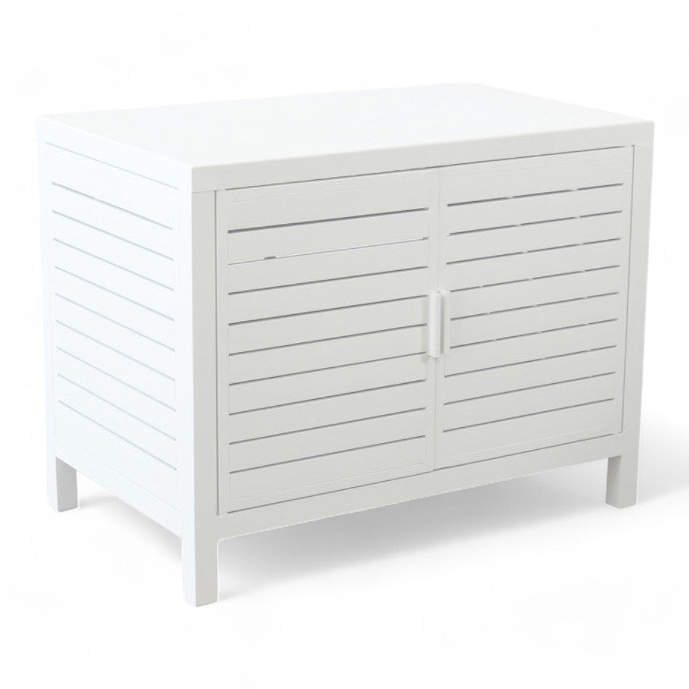 Mobiletto da esterno in alluminio verniciato bianco 90x55x70 cm per giardino o terrazza