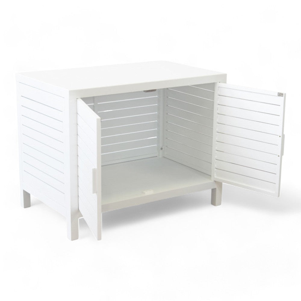 Mobiletto da esterno in alluminio verniciato bianco 90x55x70 cm per giardino o terrazza