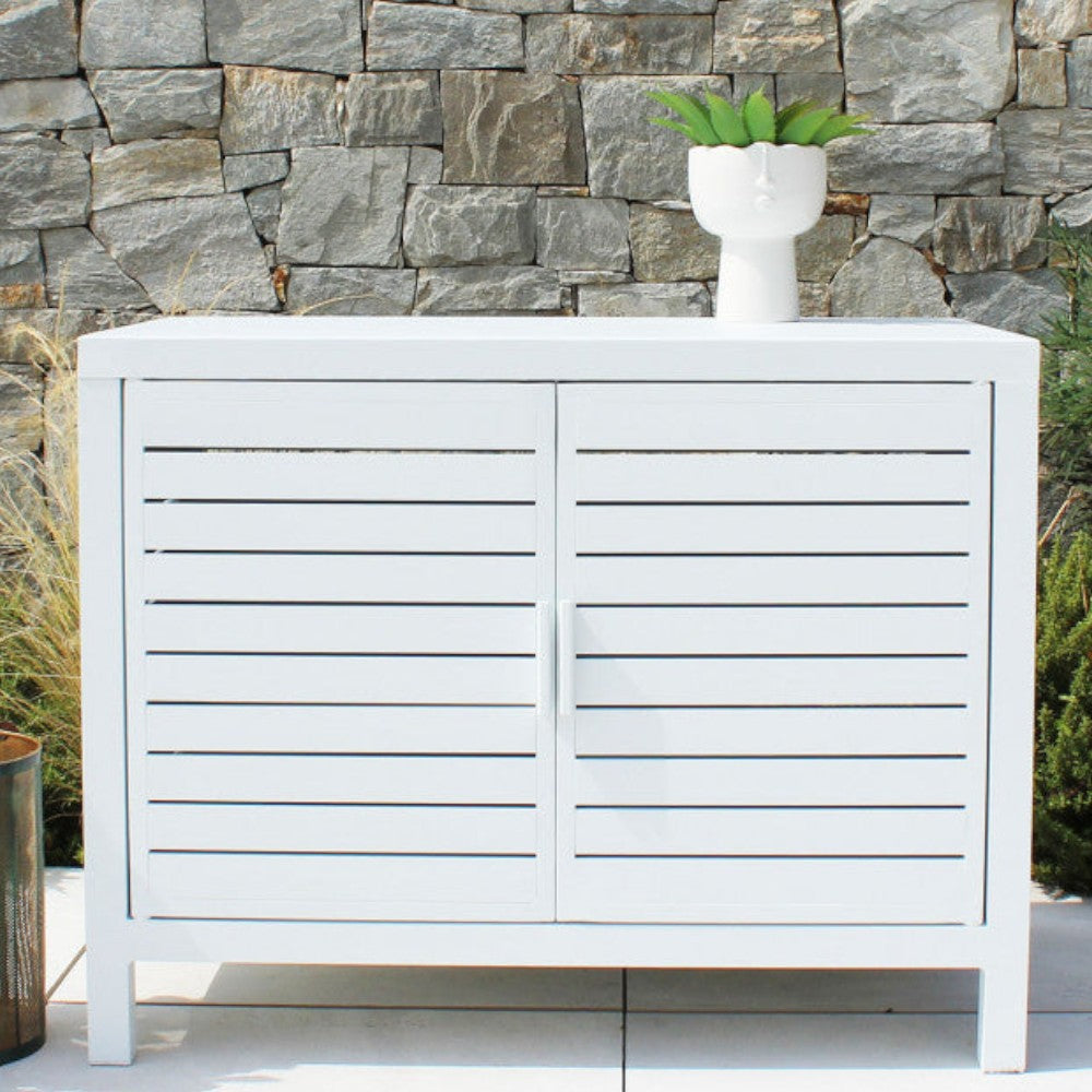 Mobiletto da esterno in alluminio verniciato bianco 90x55x70 cm per giardino o terrazza