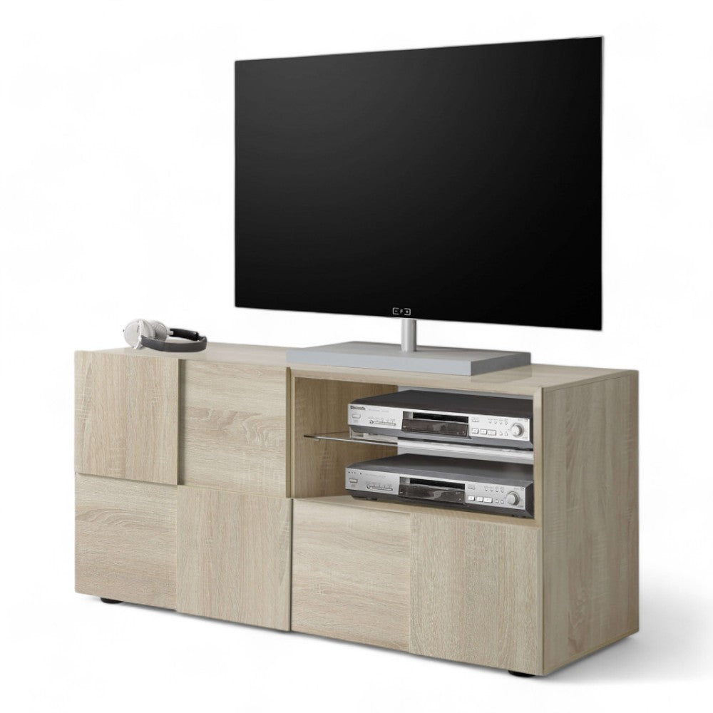 Base tv piccola in legno truciolare bilaminato rovere marrone dimensioni 122x57x43 cm adatta a ogni ambiente