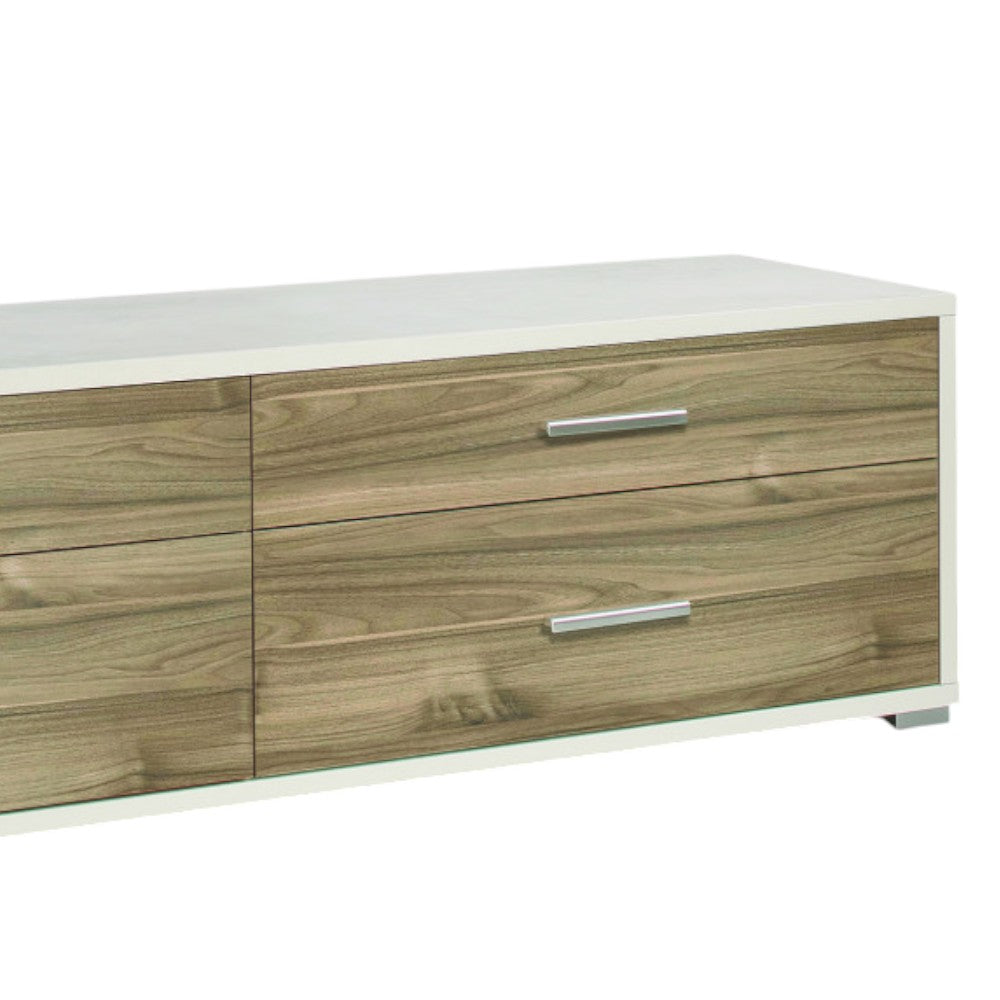 Mobile porta TV moderno 4 cassetti marrone MDF dimensioni 179x47x50 cm design ossido bianco e noce stile Stelvio