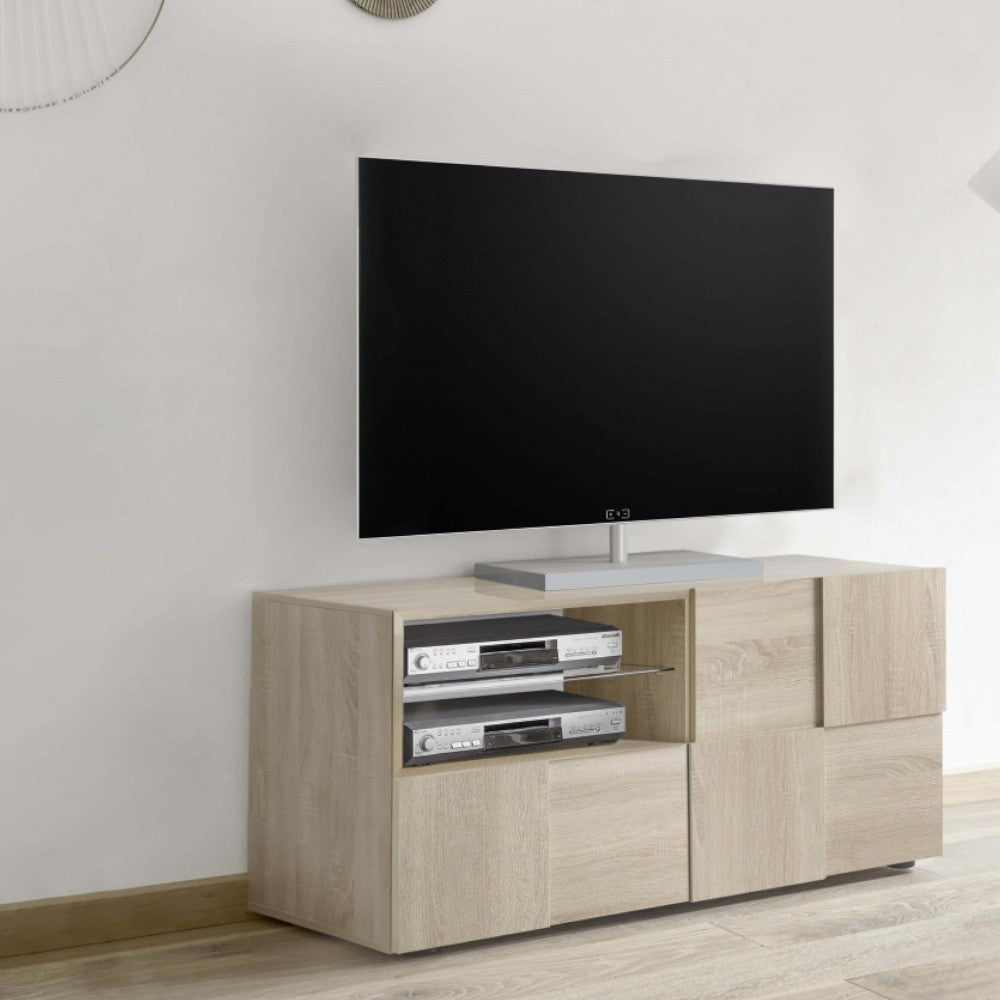 Base tv piccola in legno truciolare bilaminato rovere marrone dimensioni 122x57x43 cm adatta a ogni ambiente