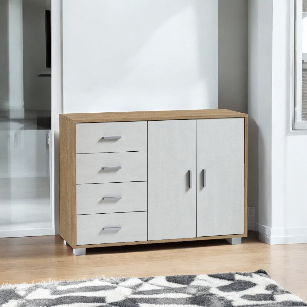 Mobile credenza da soggiorno con 2 ante e 4 cassetti in legno nobilitato