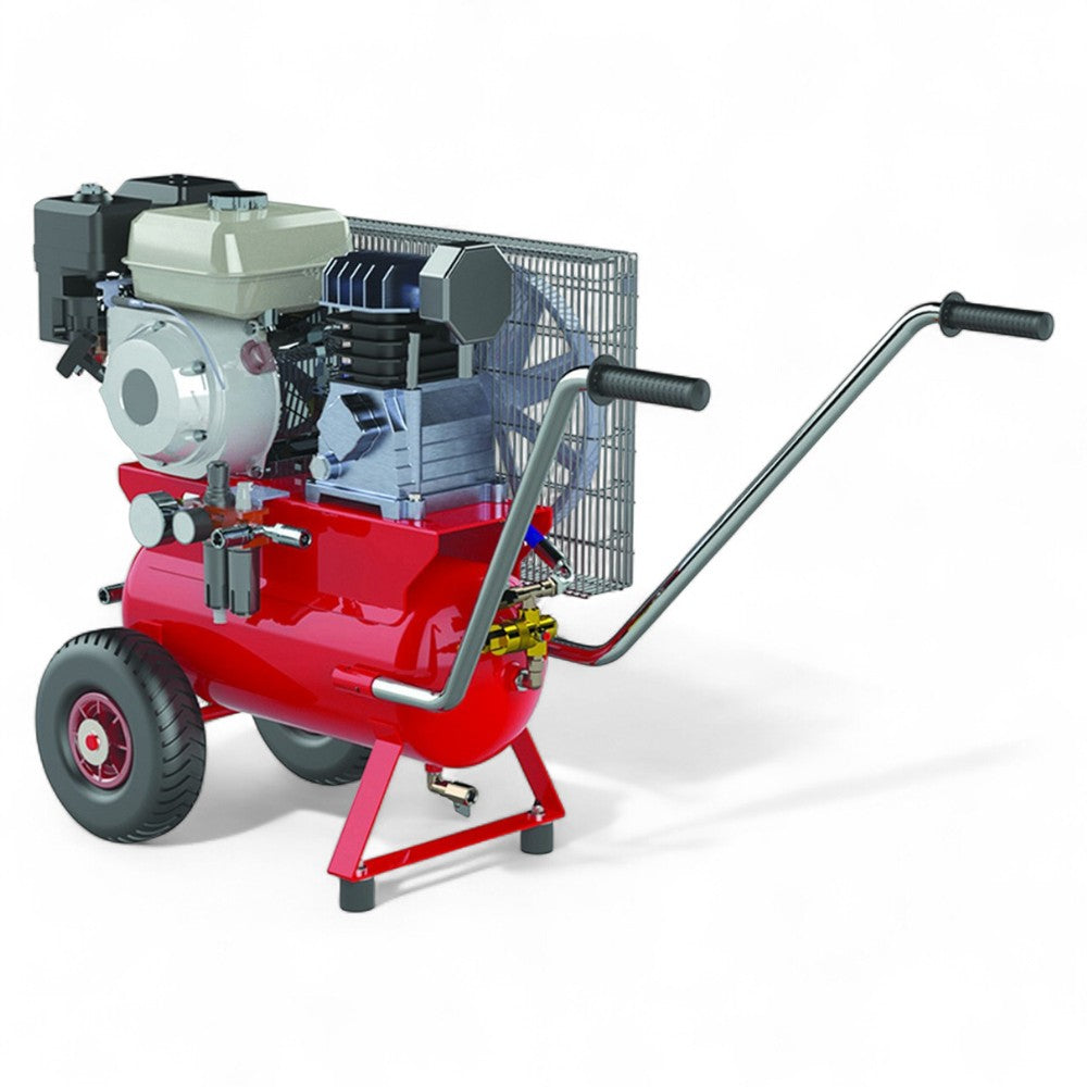 Motocompressore carrellato a benzina con attacco per 2 abbacchiatori scuotitori Enercomp 55/24