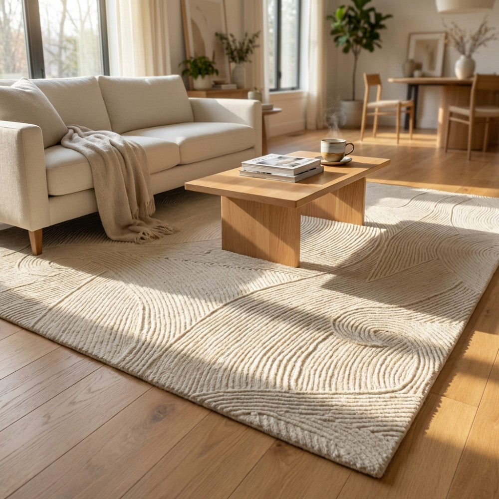 Tappeto 160x230 cm in cotone e lana da interno con decorazione onde