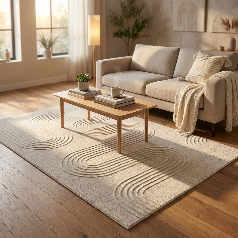 Tappeto da interno salotto 120x180 cm in lana e cotone con decoro geometrico