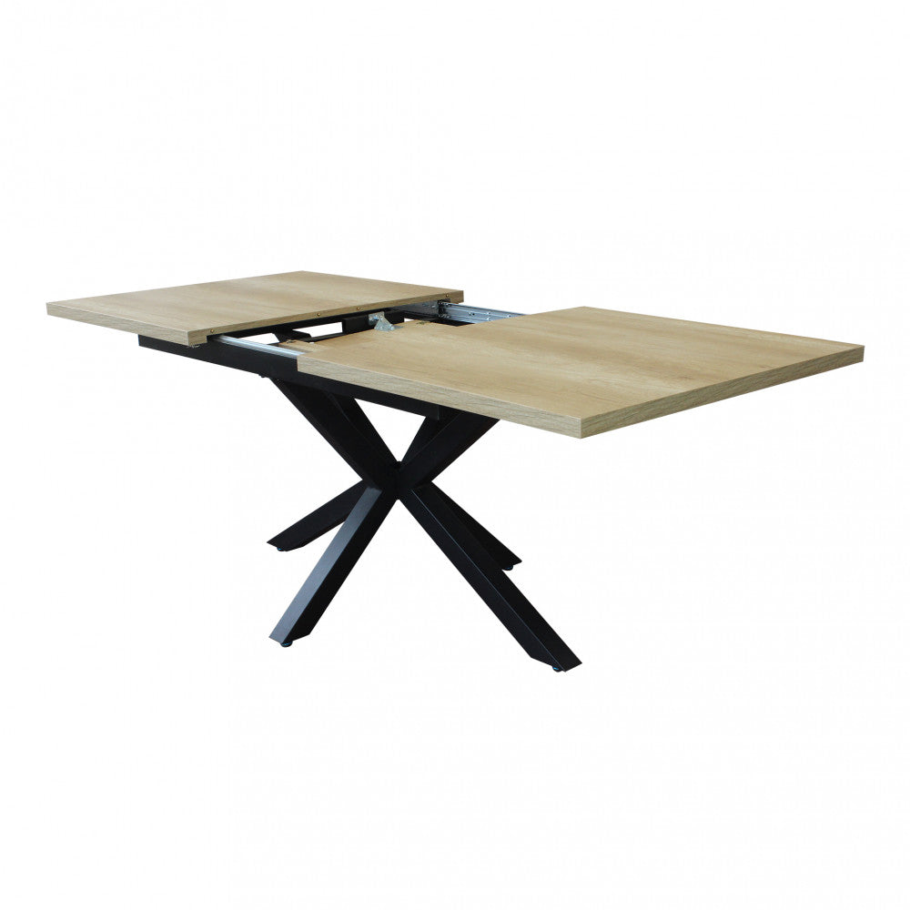 Tavolo allungabile con piano in mdf naturale e struttura in metallo nera 90x160/200xH75 cm Gariè