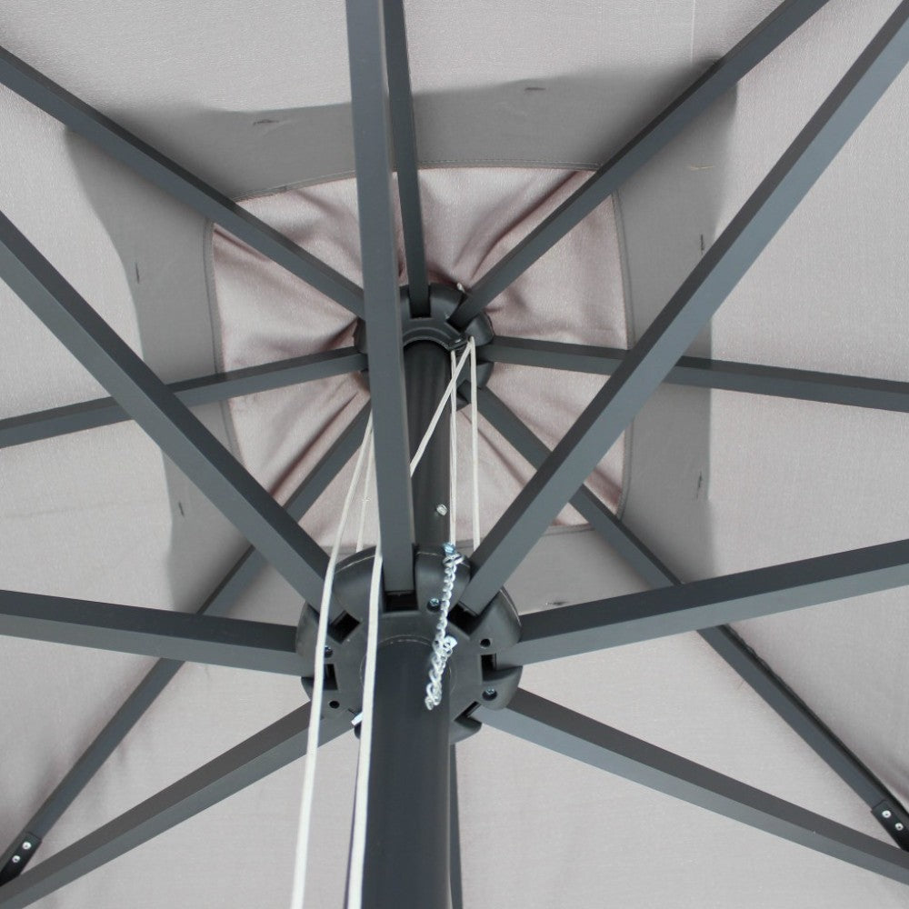 Ombrellone da giardino 3x3 m in alluminio nero con telo grigio e carrucola per esterno