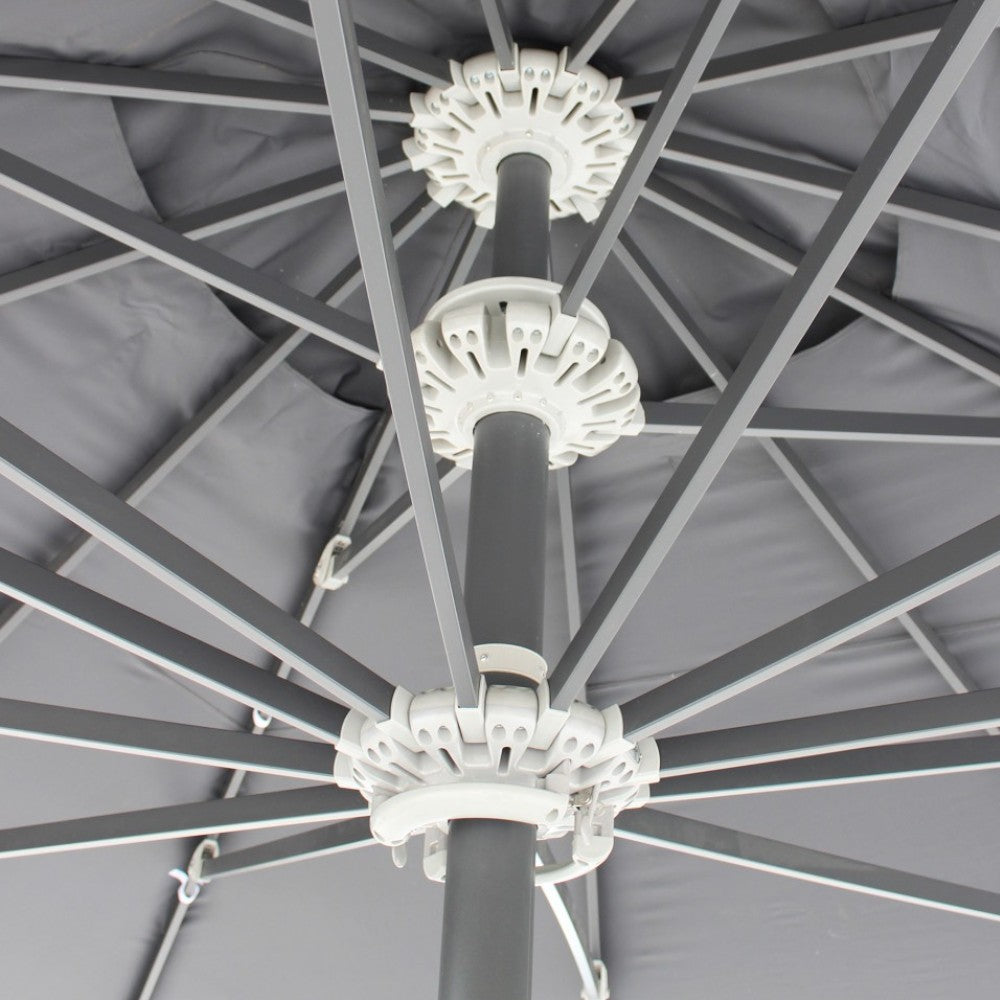 Ombrellone a palo centrale in alluminio 5x5 mt con telo in poliestere grigio antivento Sagitta