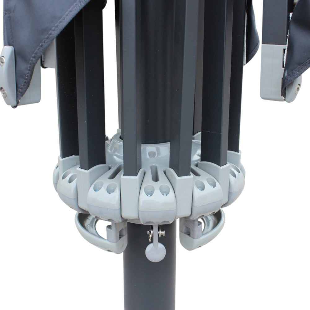 Ombrellone a palo centrale in alluminio 5x5 mt con telo in poliestere grigio antivento Sagitta