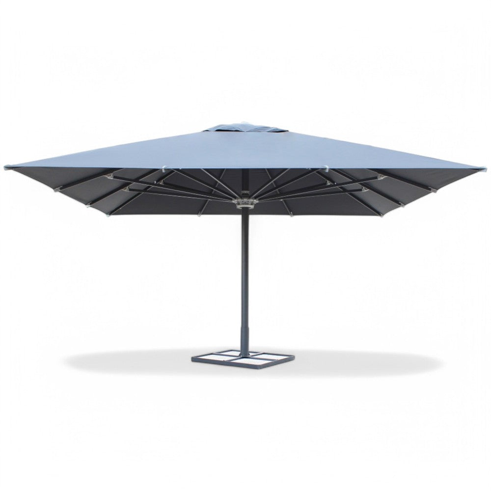 Ombrellone a palo centrale in alluminio 5x5 mt con telo in poliestere grigio antivento Sagitta