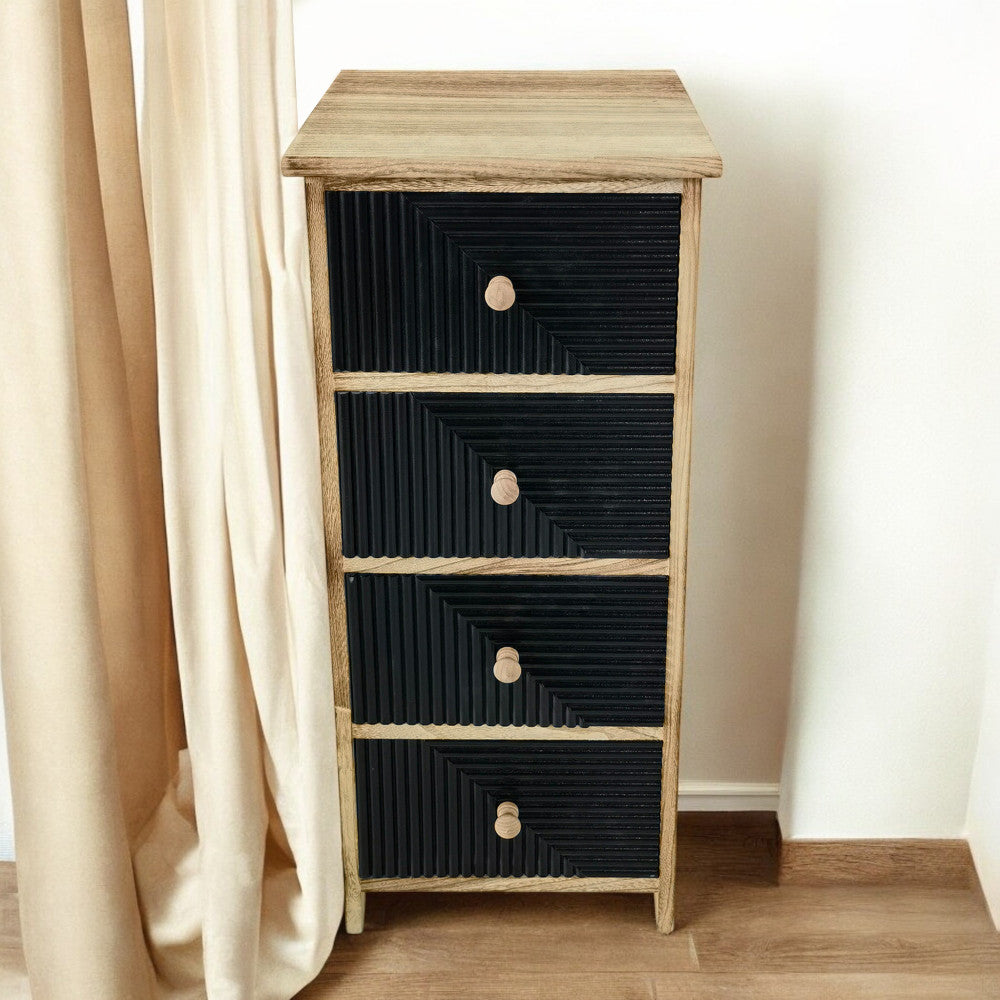 Mobiletto legno a 4 cassetti 34x25x77 cm per interno beige e nero Artec