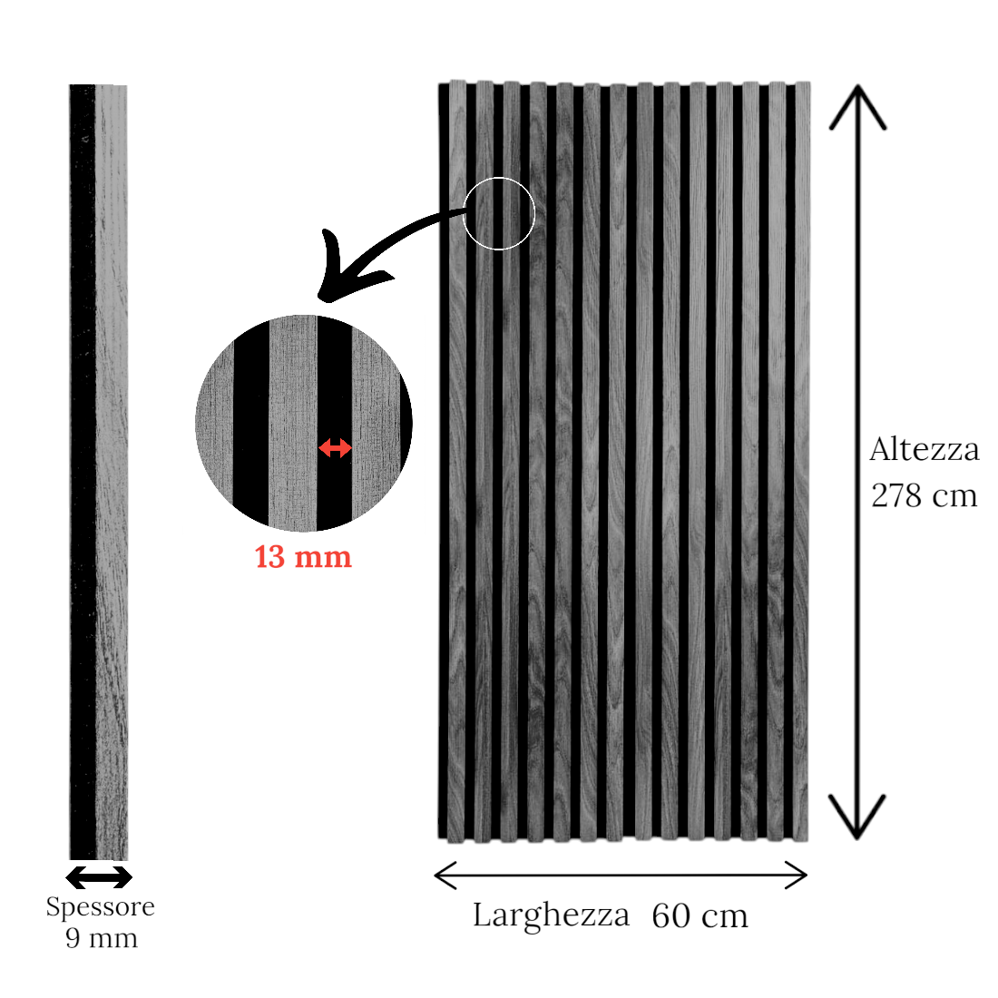 Pannello fonoassorbente decorativo flessibile in mdf per uso interno colore naturale 60x278 cm