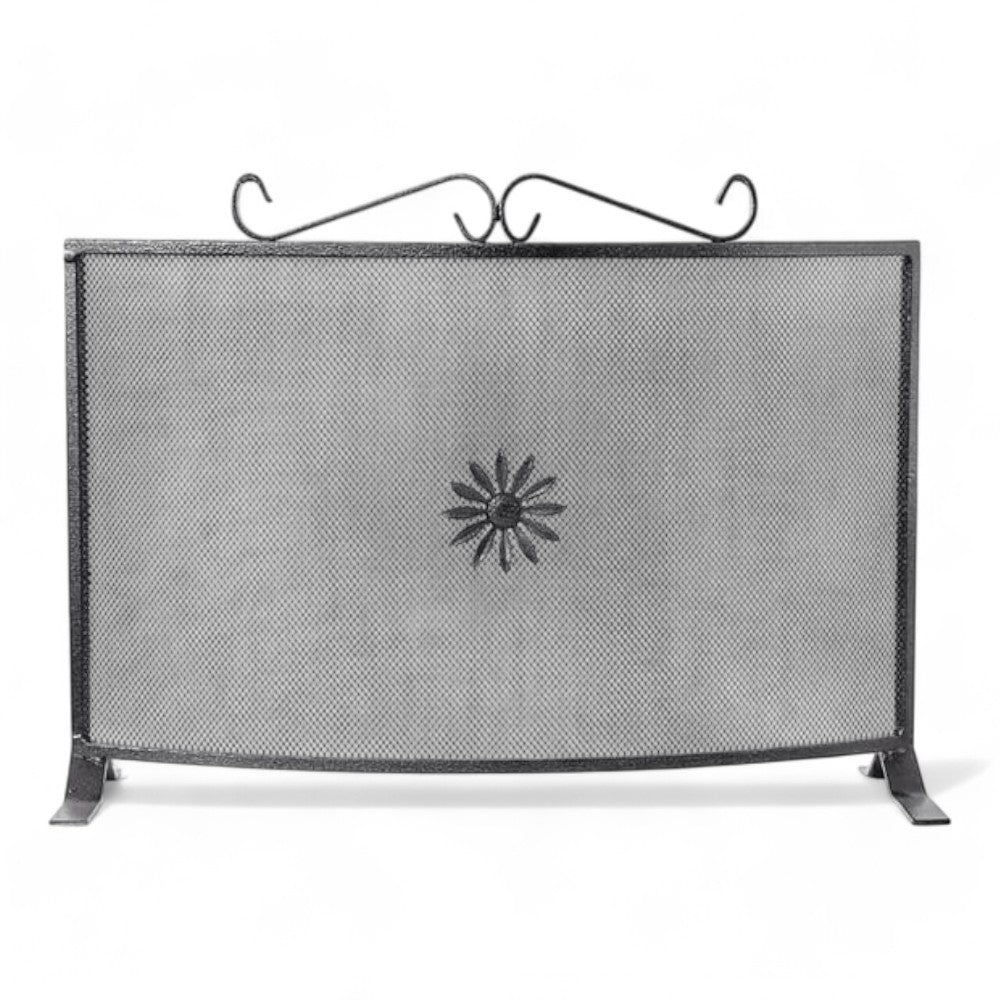 Parascintille fisso curvo in ferro battuto verniciato per caminetti dimensioni 60x45 cm protezione camino accessori casa