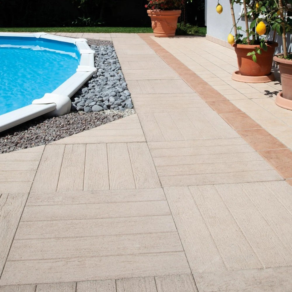 Set 4 piastre base per ombrellone e pavimentazione esterna natural betulla ortogonale 50x50x3,7 cm 85 KG