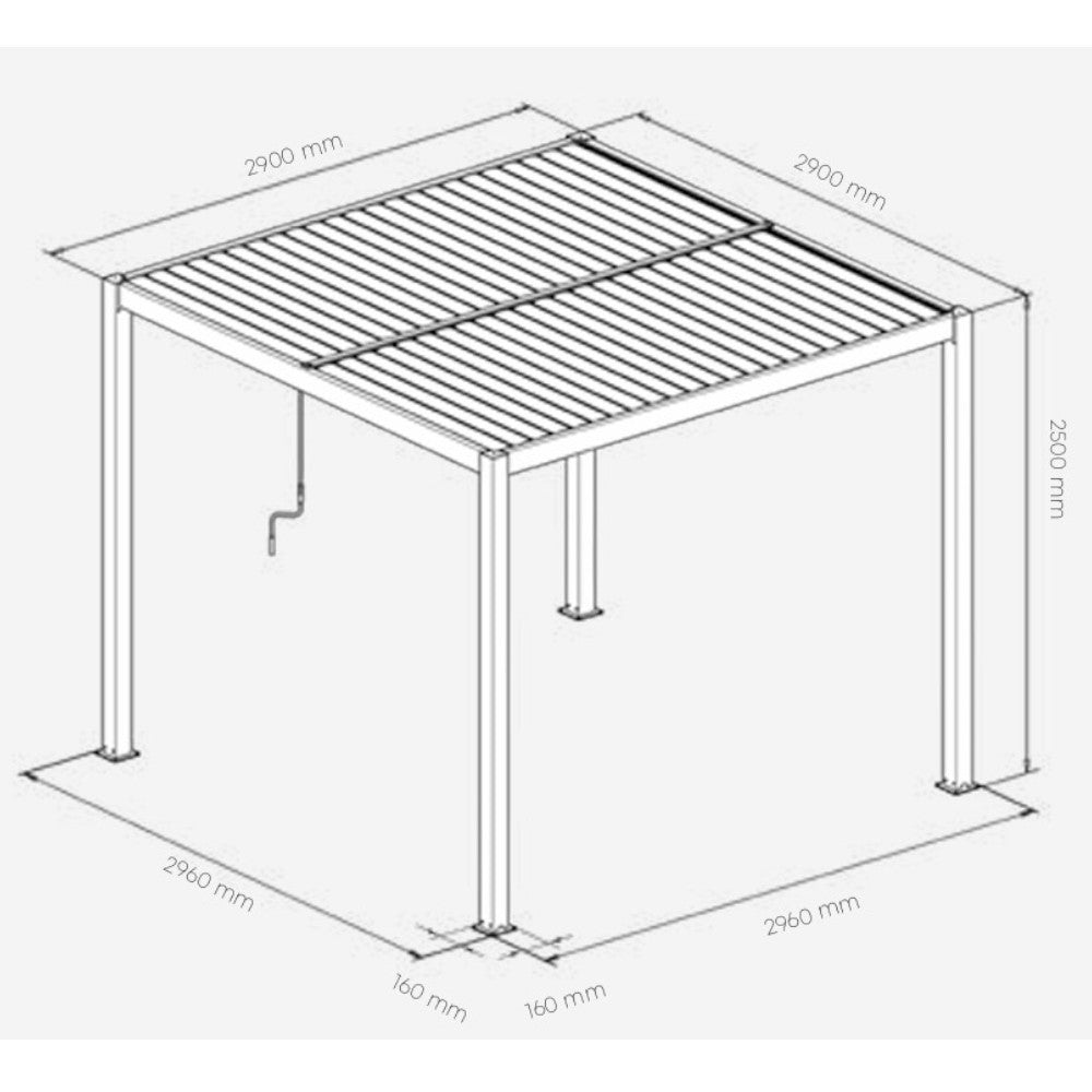 Pergola bioclimatica 3x3 mt. in alluminio con copertura a lamelle frangisole divise in due sezioni resistente alle intemperie