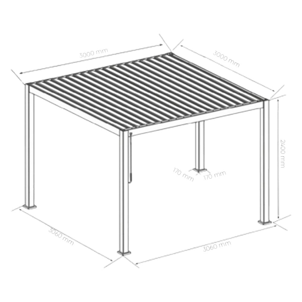 Pergola bioclimatica 3x3 in alluminio con doppia lamella frangisole orientabili e resistenti a tutte le intemperie