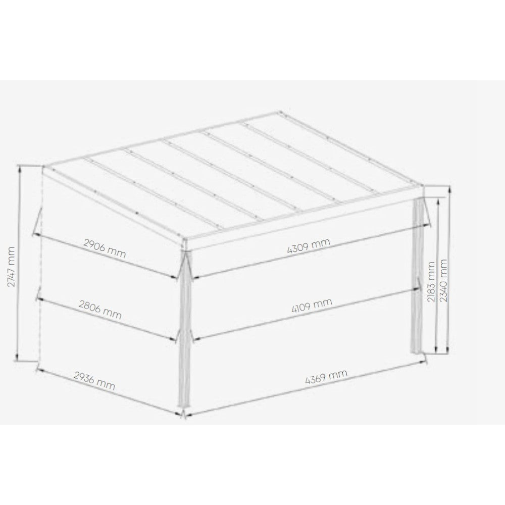 Pergola veranda addossata in alluminio 4.3x3 mt con copertura in policarbonato per esterno