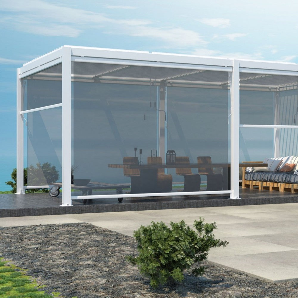Pergola bioclimatica 7,8x4 mt. in alluminio con lamelle frangisole orientabili e sistema di drenaggio