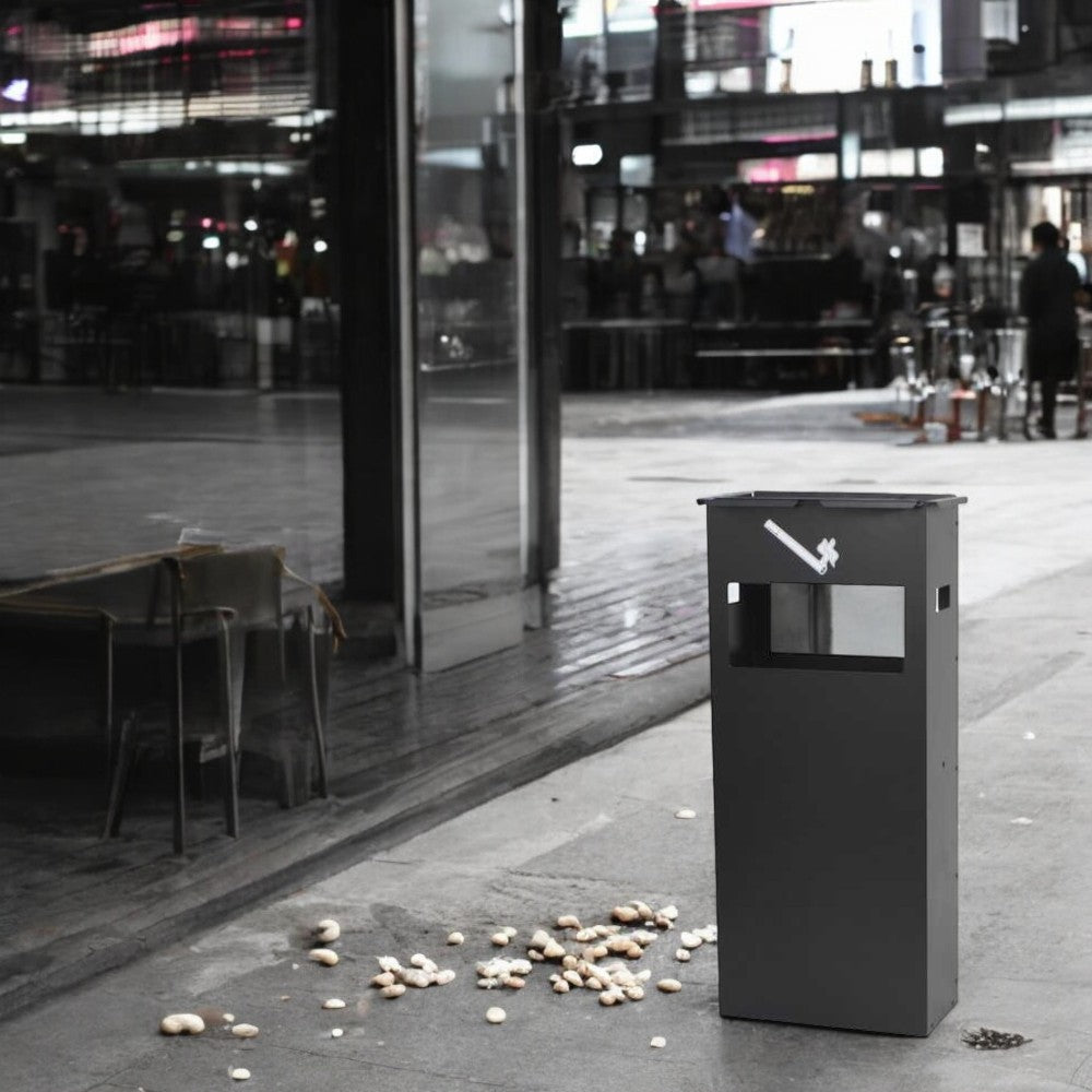 Pattumiera posacenere da esterno locali e pub in acciaio antracite con maniglie laterali Smoky