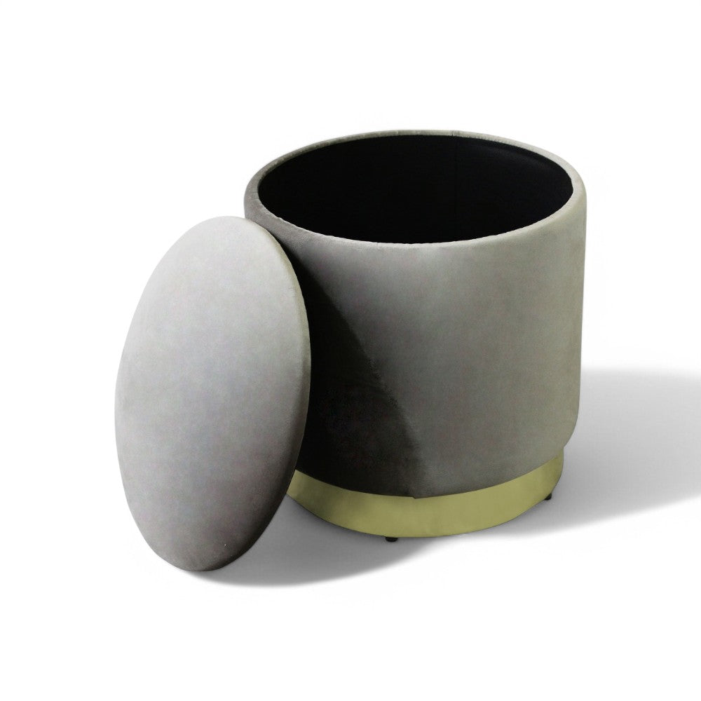 Pouf contenitore rotondo velluto tortora elegante con diametro 37xH40 cm