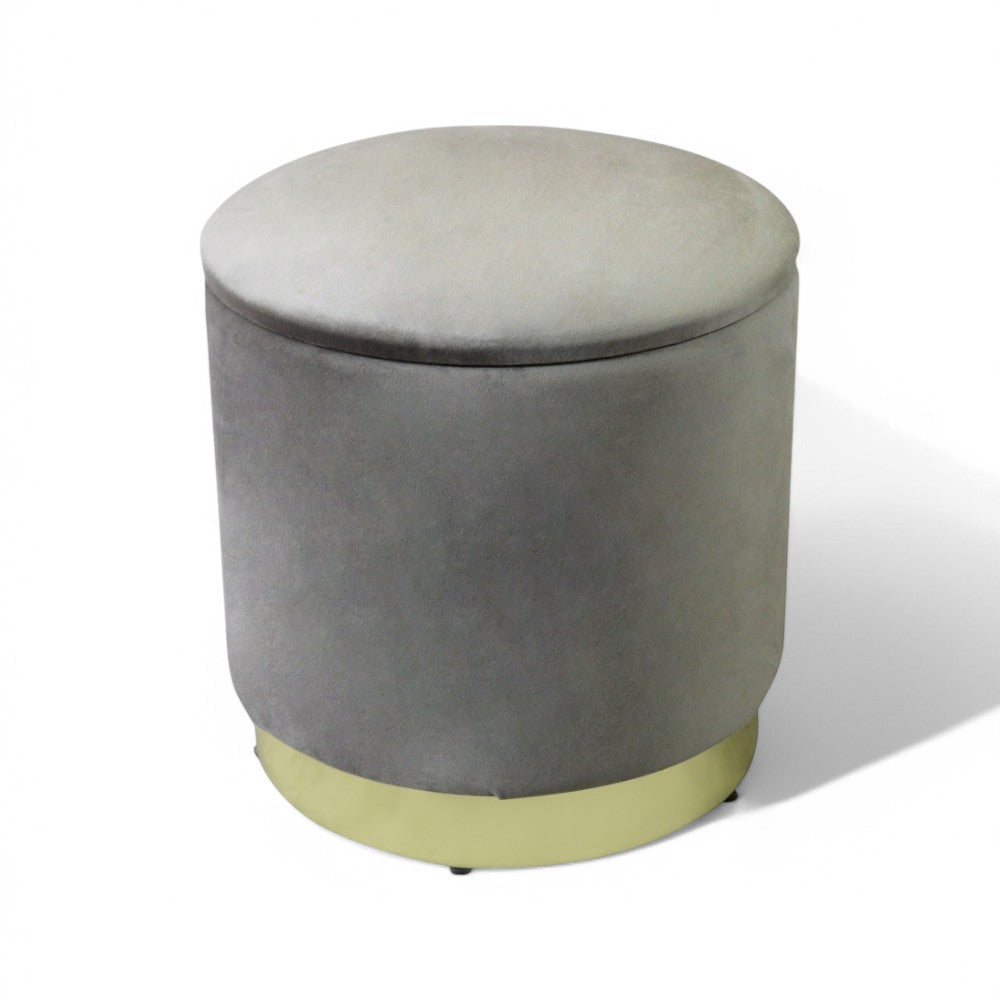 Pouf contenitore rotondo velluto tortora elegante con diametro 37xH40 cm
