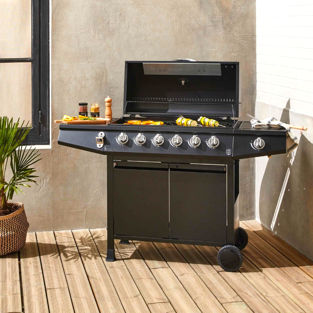 Barbecue a gas GPL in acciaio 6 bruciatori + fornello laterale Lapillo Magnum