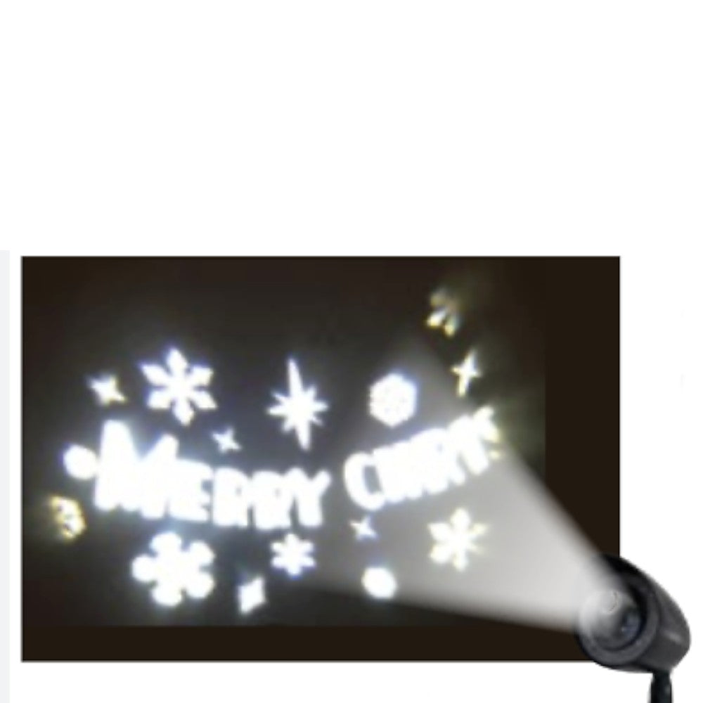 Proiettore led per esterni con angolazione regolabile decoro scritta merry christmas bianca certificazione ip44 trasformatore 6v6 watt