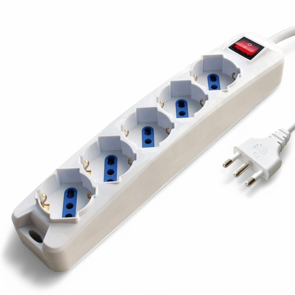 multipresa 5 posti con schuko e interruttore prese bipasso spina 16a cavo 1.5 metri bianco ideale per casa e ufficio