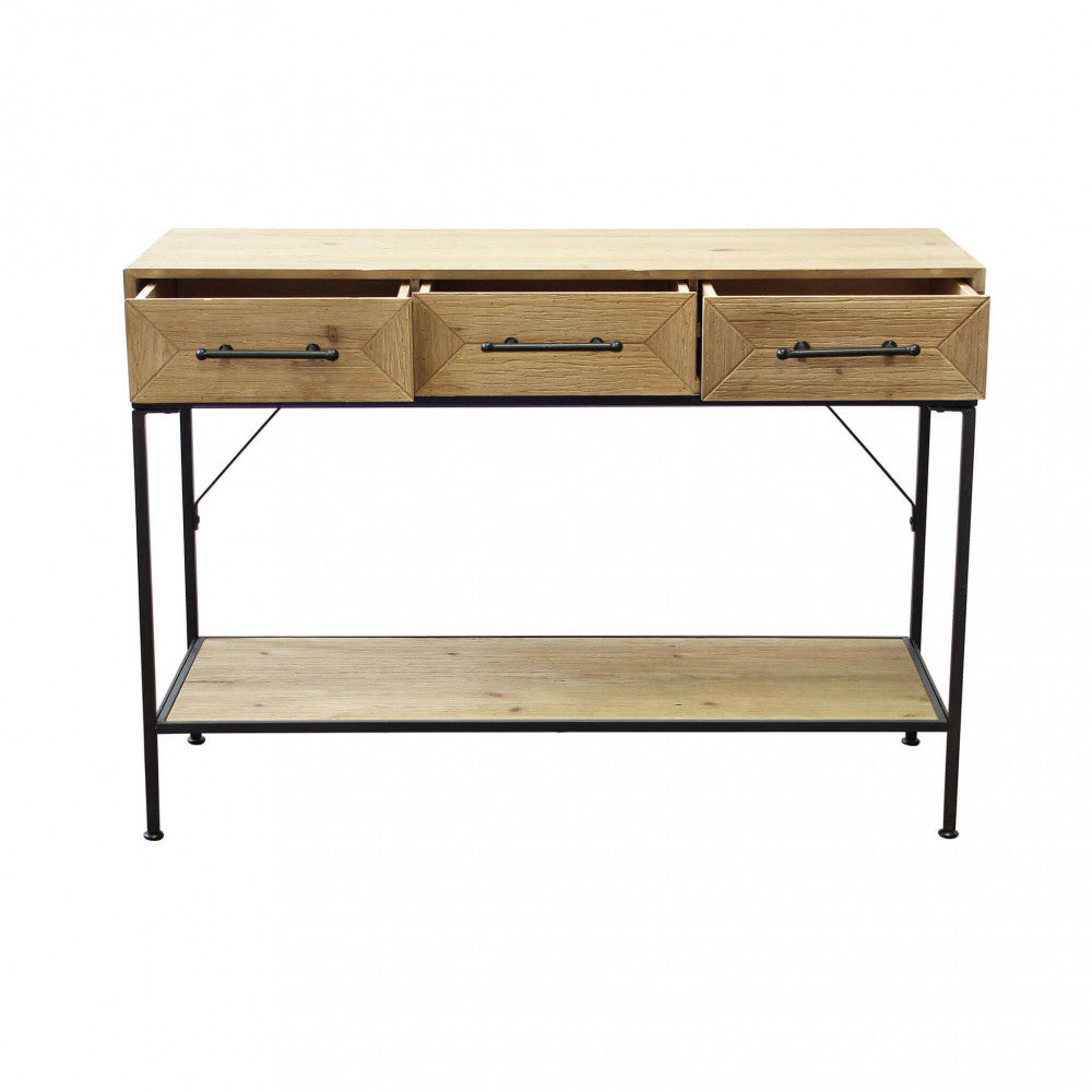 Mobile credenza da ingresso con struttura in legno e metallo con 3 cassetti e ripiano inferiore Linea Industrial