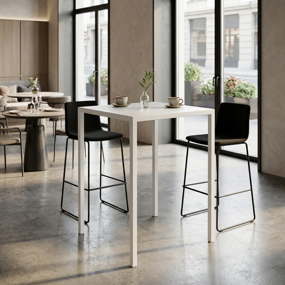 Tavolo quadrato in metallo bianco autolivellante fisso 80x80xH110 cm