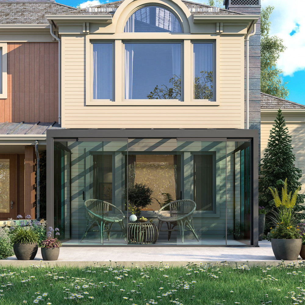 Pergola veranda addossata in alluminio 4.3x3 mt con copertura in policarbonato per esterno