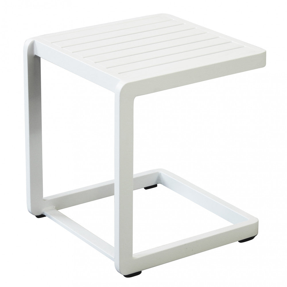 Tavolino basso 40x40x45 cm in alluminio bianco da giardino esterno per salotti e appoggio per lettini Nolan