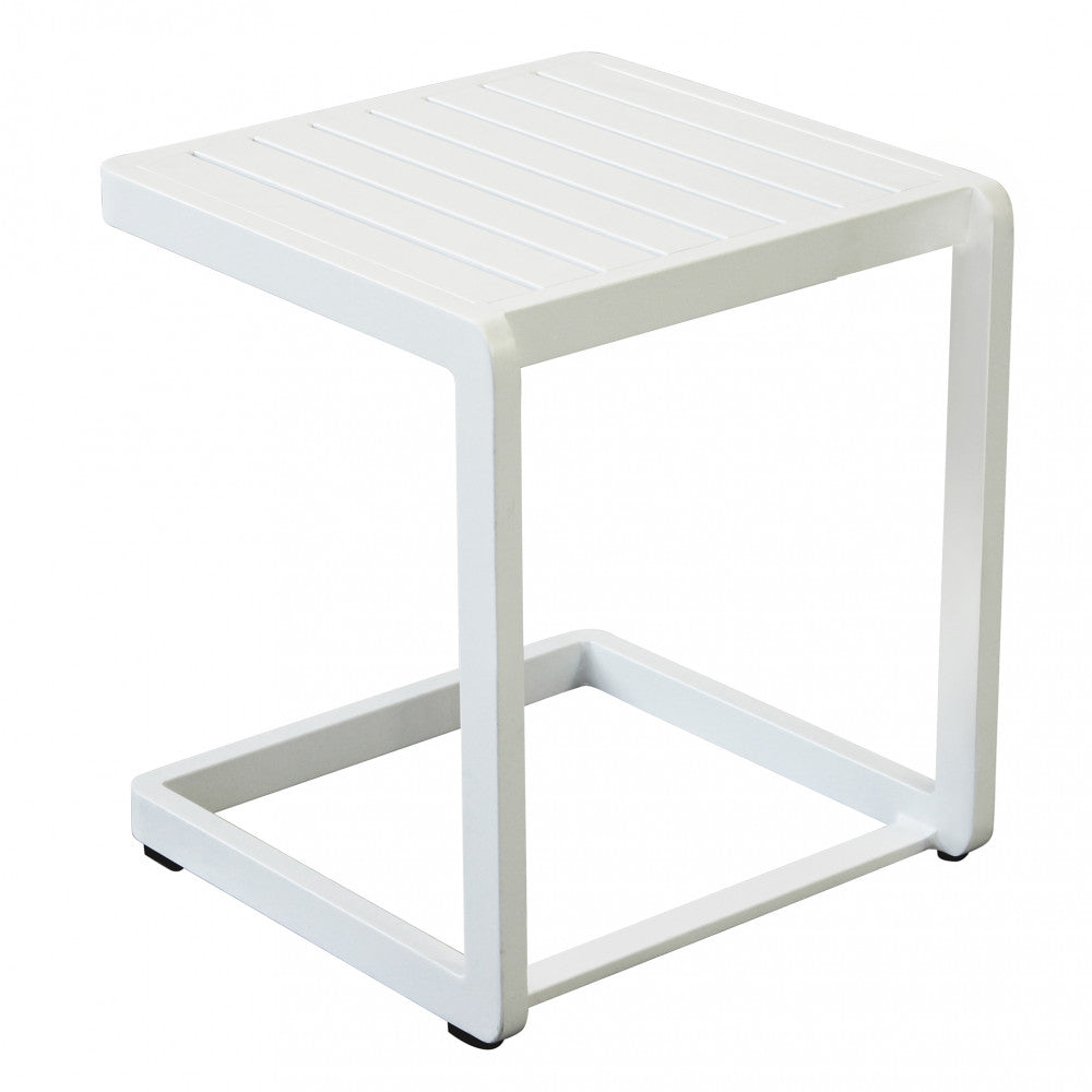 Tavolino basso 40x40x45 cm in alluminio bianco da giardino esterno per salotti e appoggio per lettini Nolan