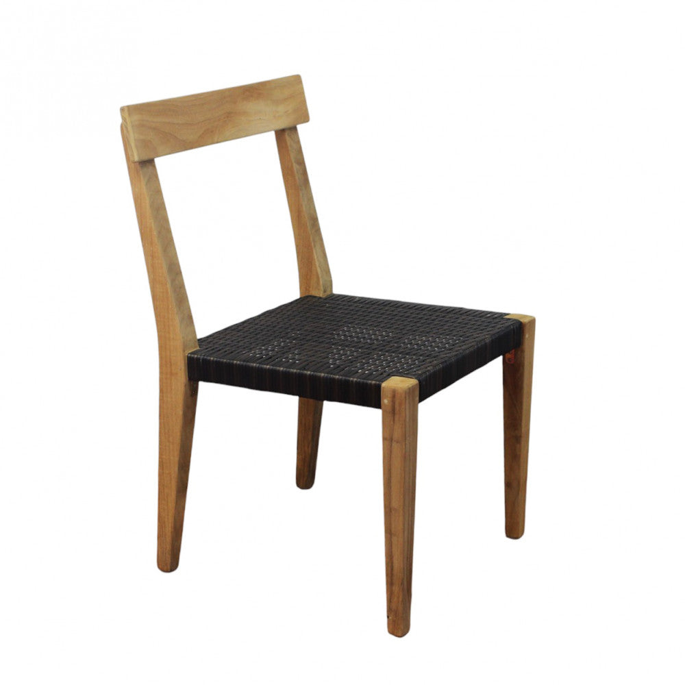Sedia Impilabile in legno teak rivestita in corda nero e marrone 55x55xH88 cm Delik