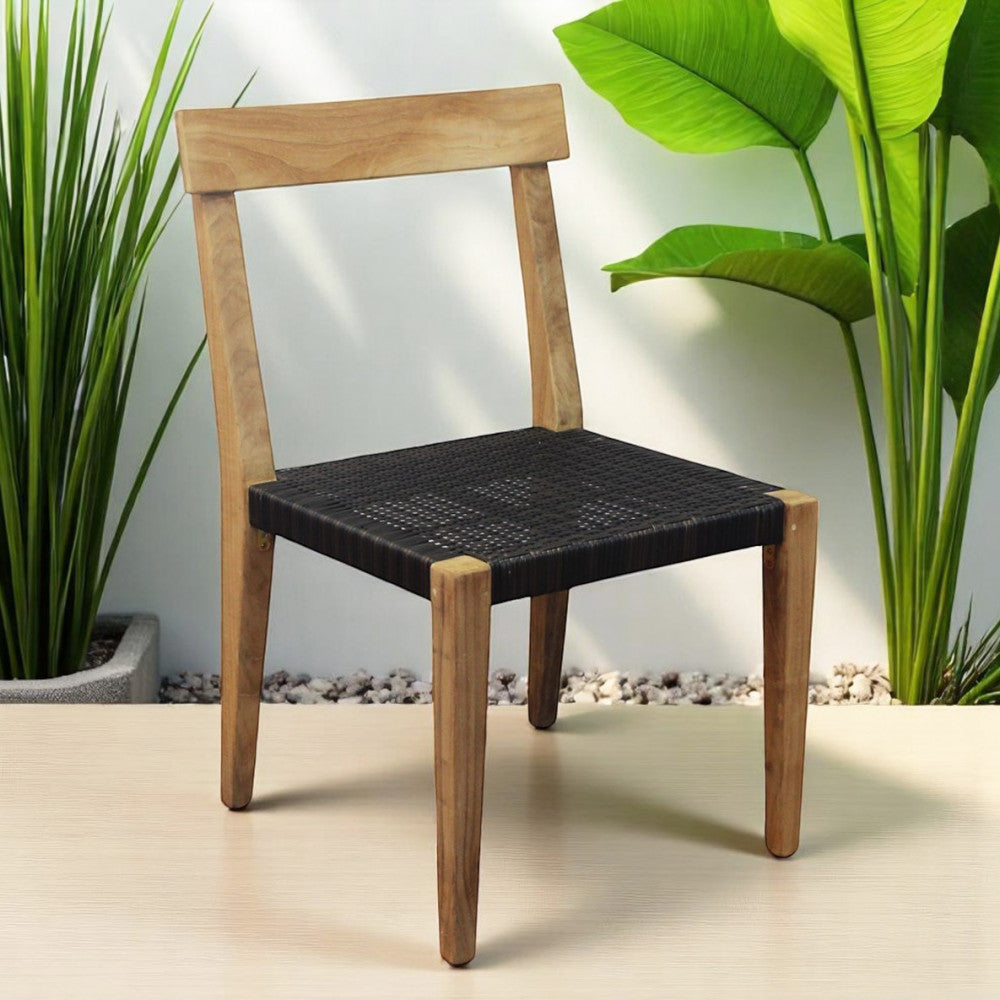Sedia Impilabile in legno teak rivestita in corda nero e marrone 55x55xH88 cm Delik