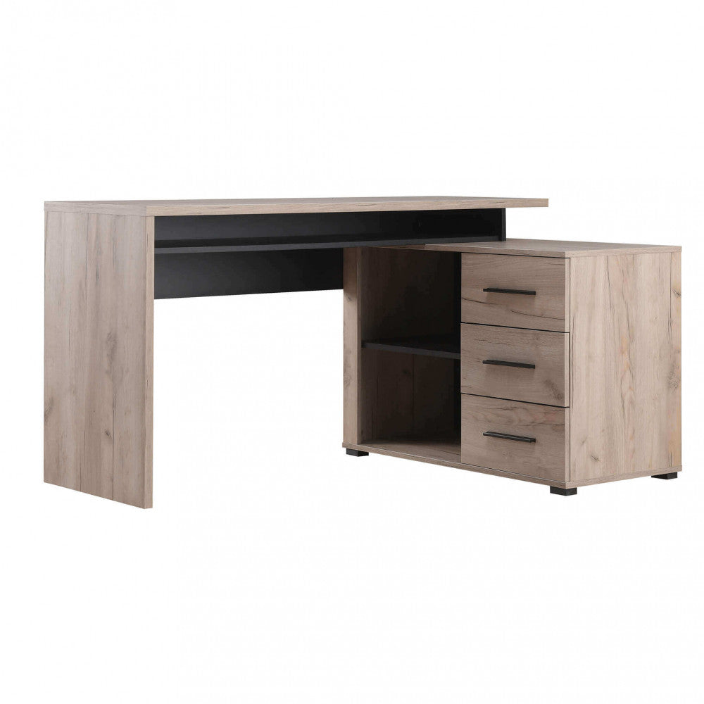 Scrivania ad angolo per studio ufficio in legno nobilitato bilaminato con 3 cassetti e 2 ripiani Corner Desk