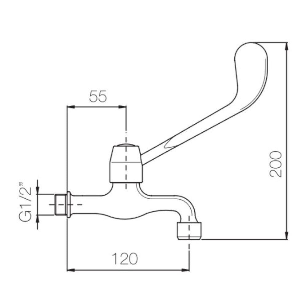 Rubinetto prolungato leva clinica per ambienti clinici e ospedalieri 1/2"