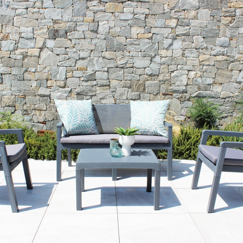 Set salotto da giardino in polipropilene grigio con cuscini beige 63x122.5xH75 cm Delaware