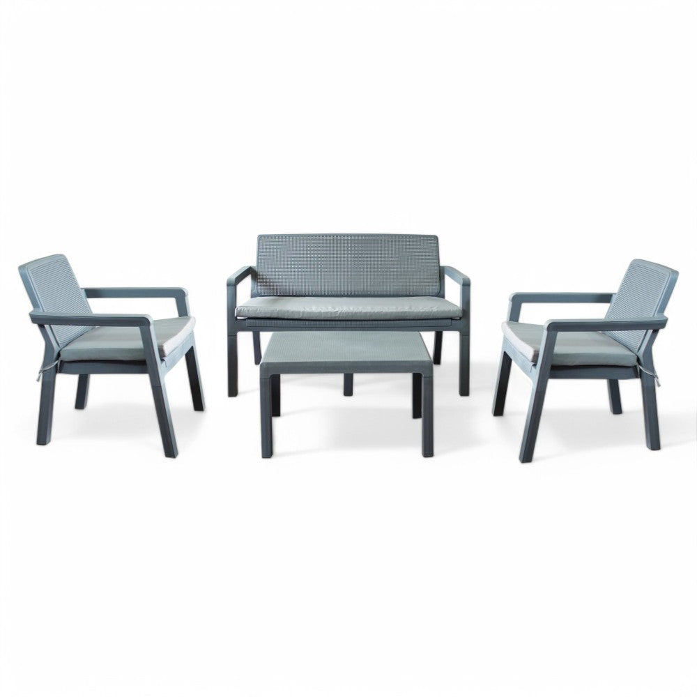 Set salotto da giardino in polipropilene grigio con cuscini beige 63x122.5xH75 cm Delaware